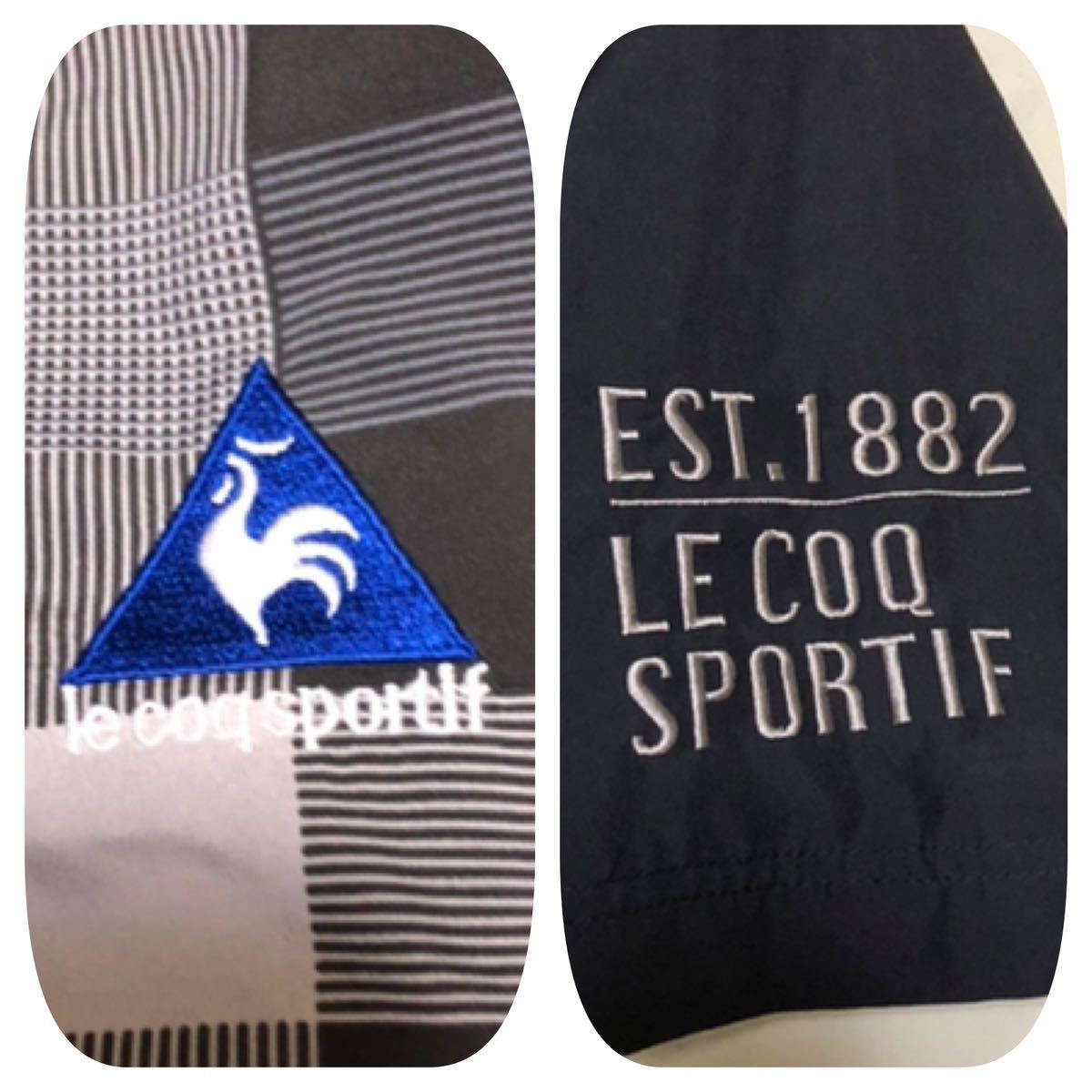 9516《le coq sportif GOLF ルコックゴルフ》ホワイトライン ロゴ刺繍 裏地メッシュ ハーフジップ 半袖 プルオーバー ブラック×グレー M_画像5
