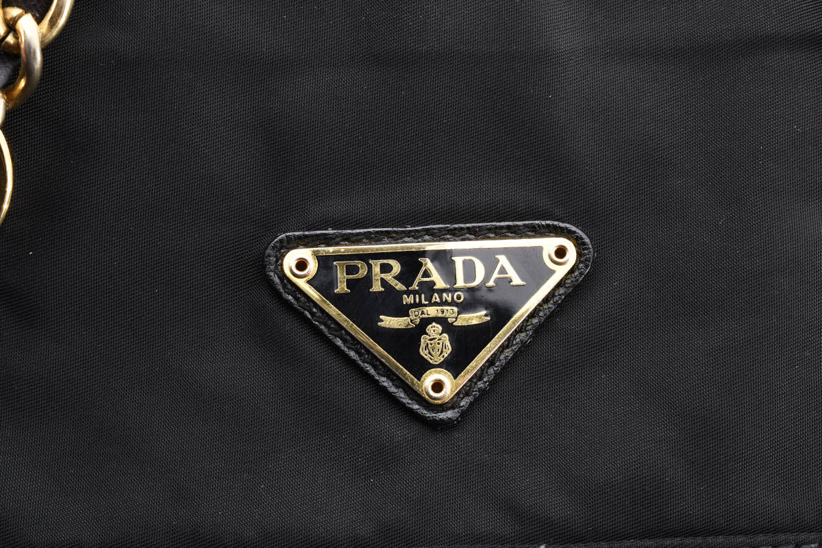 1円〜 美品 PRADA プラダ チェーン ショルダーバッグ トート 肩掛け テスートナイロン キルティング レディース ブラック 黒_画像7