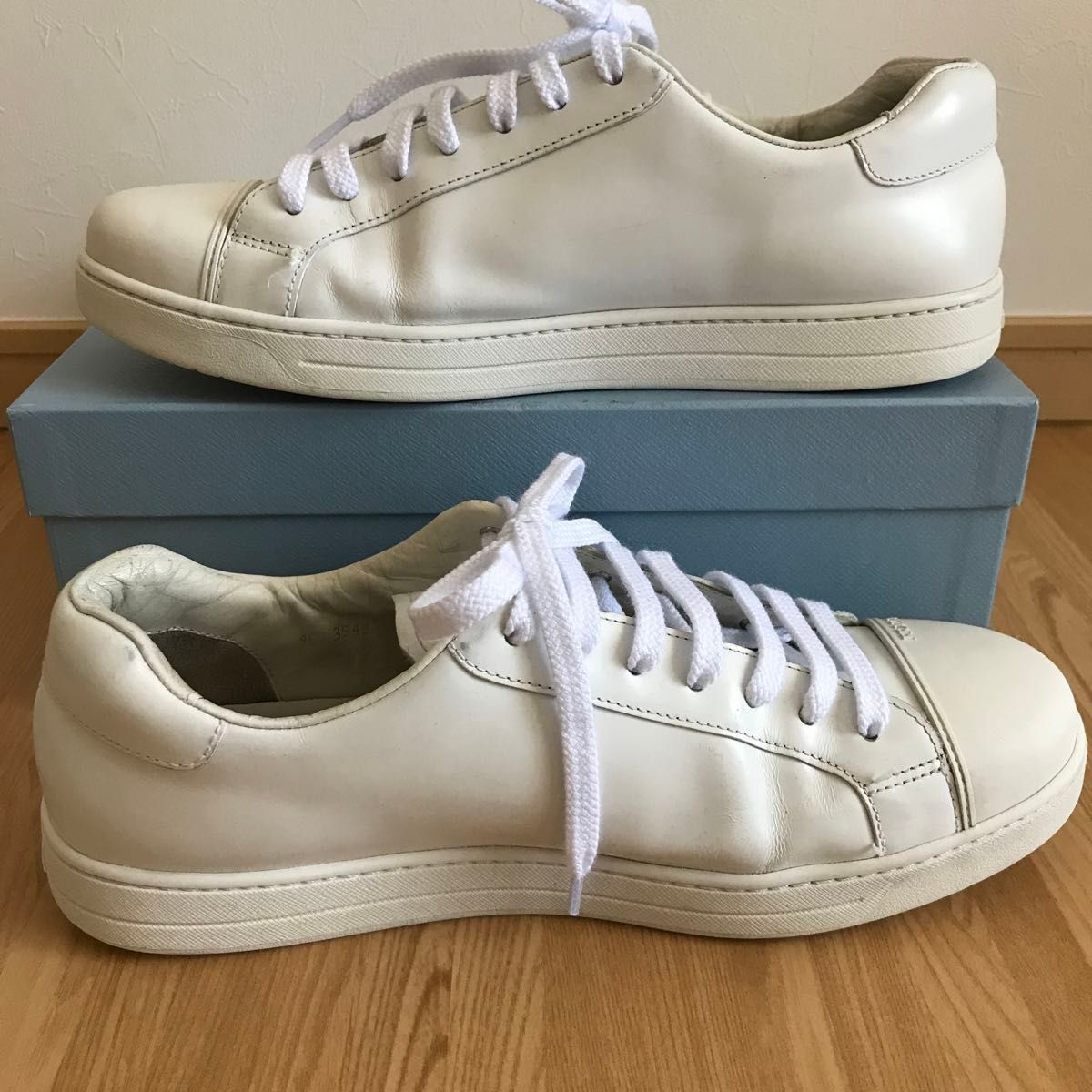 美品 PRADA プラダ メンズ ロゴスニーカー 26 5㎝ 白 7ハーフ 美品 PRADA プラダ メンズ ロゴスニーカー 26 5㎝ 白 7ハーフ