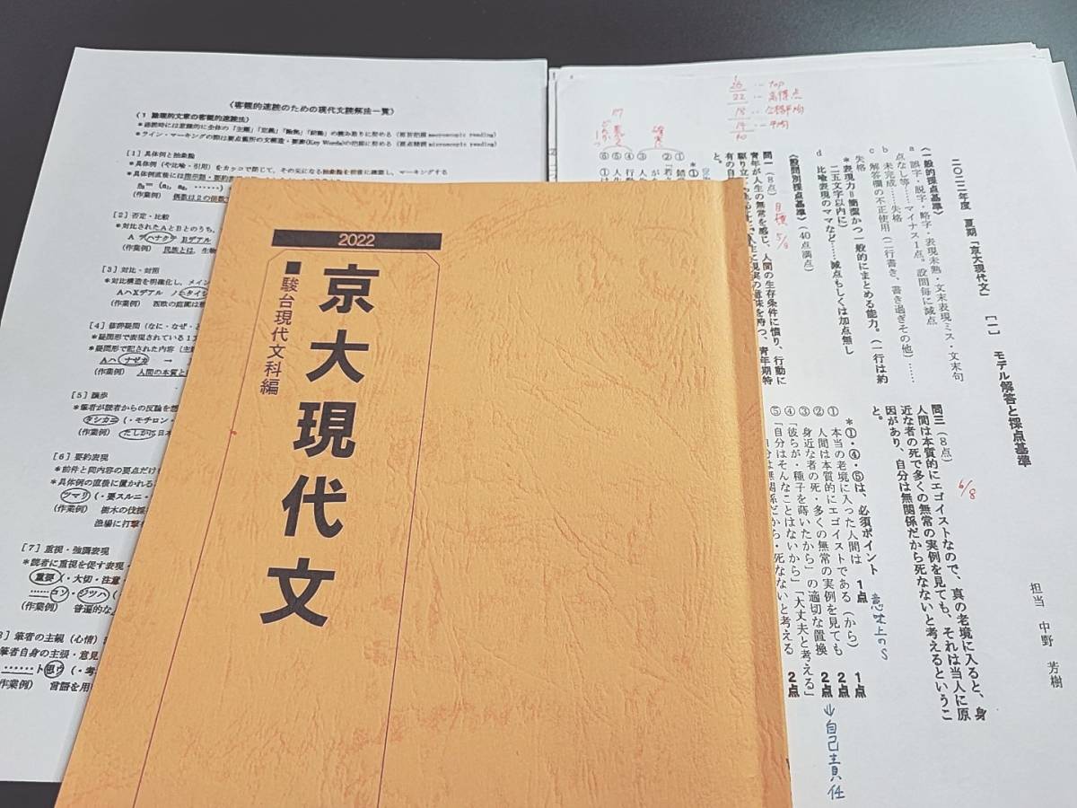 駿台　中野芳樹先生　締切り講座　22年度夏期　京大現代文　テキスト・板書・プリントフルセット　河合塾　駿台　鉄緑会　東進