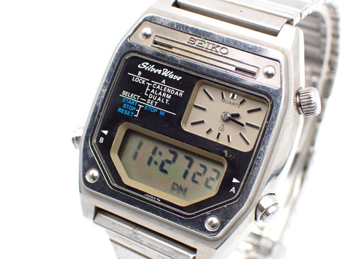 1円～☆SEIKO セイコー QZ メンズ腕時計 SILVER WAVE シルバーウェーブ H239-5040 デジアナ文字盤/J09747_画像1