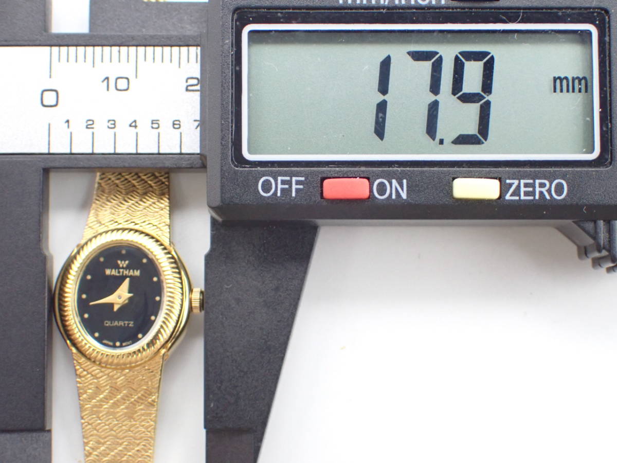 １円～☆WALTHAM ウォルサム QZ レディース腕時計 ゴールドカラー ブラック文字盤 2針 ラウンド ヴィンテージウォッチ/N01526_画像6
