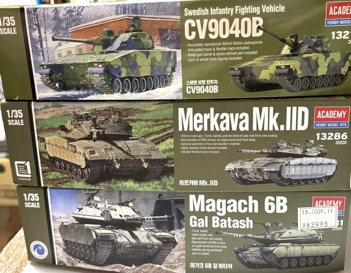 【ACADEMY】【未使用品】1/35　戦車模型３個セット　CV9040B Merkava Mk.2D Magach 6B Gal Batash メルカバ　マガフ【検索用：プラモデル】_画像2