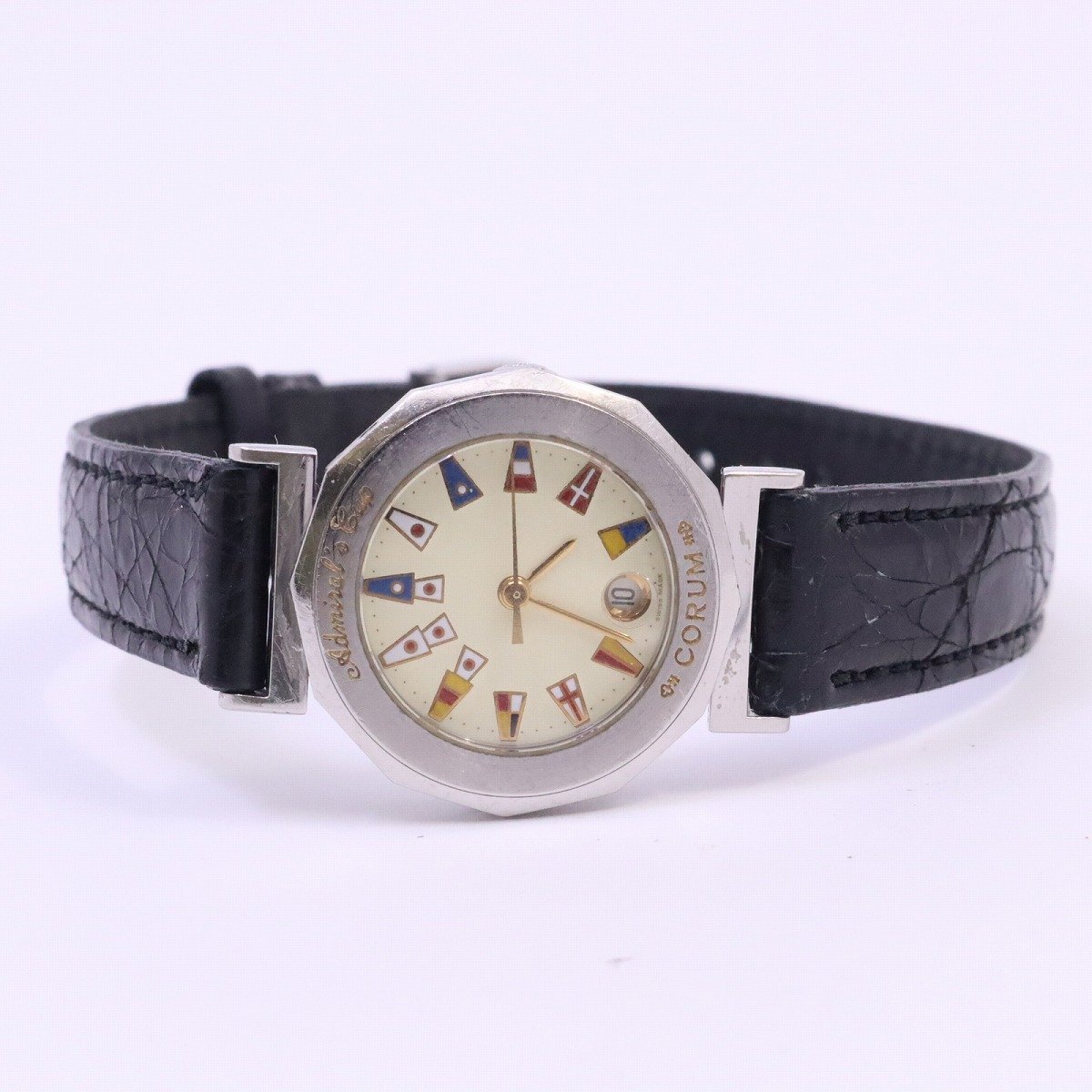  Corum Admiral z cup quartz lady's wristwatch ivory face after market belt 39.630.20[... pawnshop ]