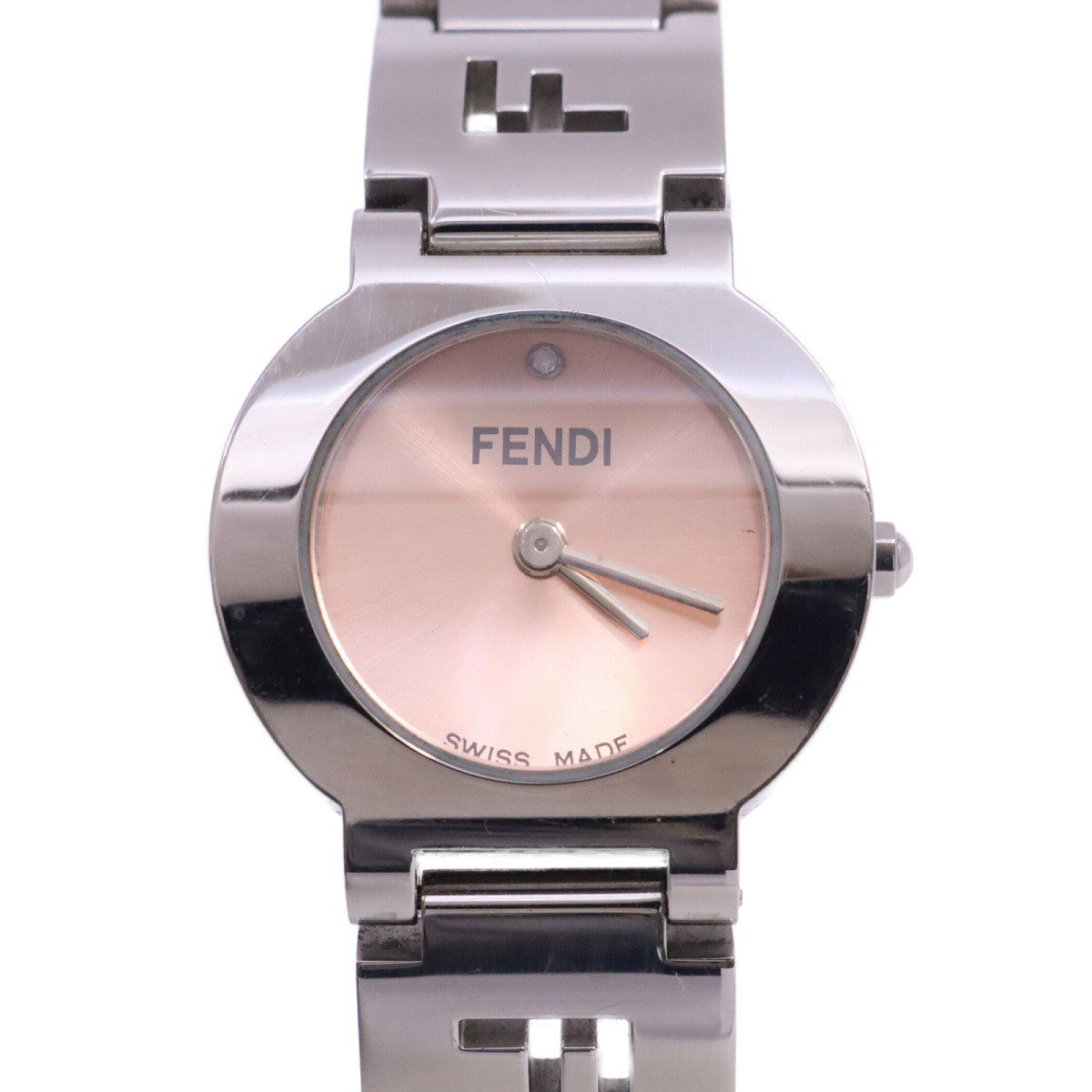  Fendi 3050L blur Swatch quartz lady's wristwatch 1P stone entering pink face original SS belt [... pawnshop ]