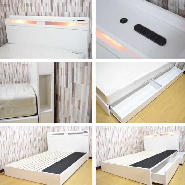 [ limitation free shipping selling up ] white lighting outlet storage attaching double bed outlet furniture [ new goods exhibition goods ]0030821