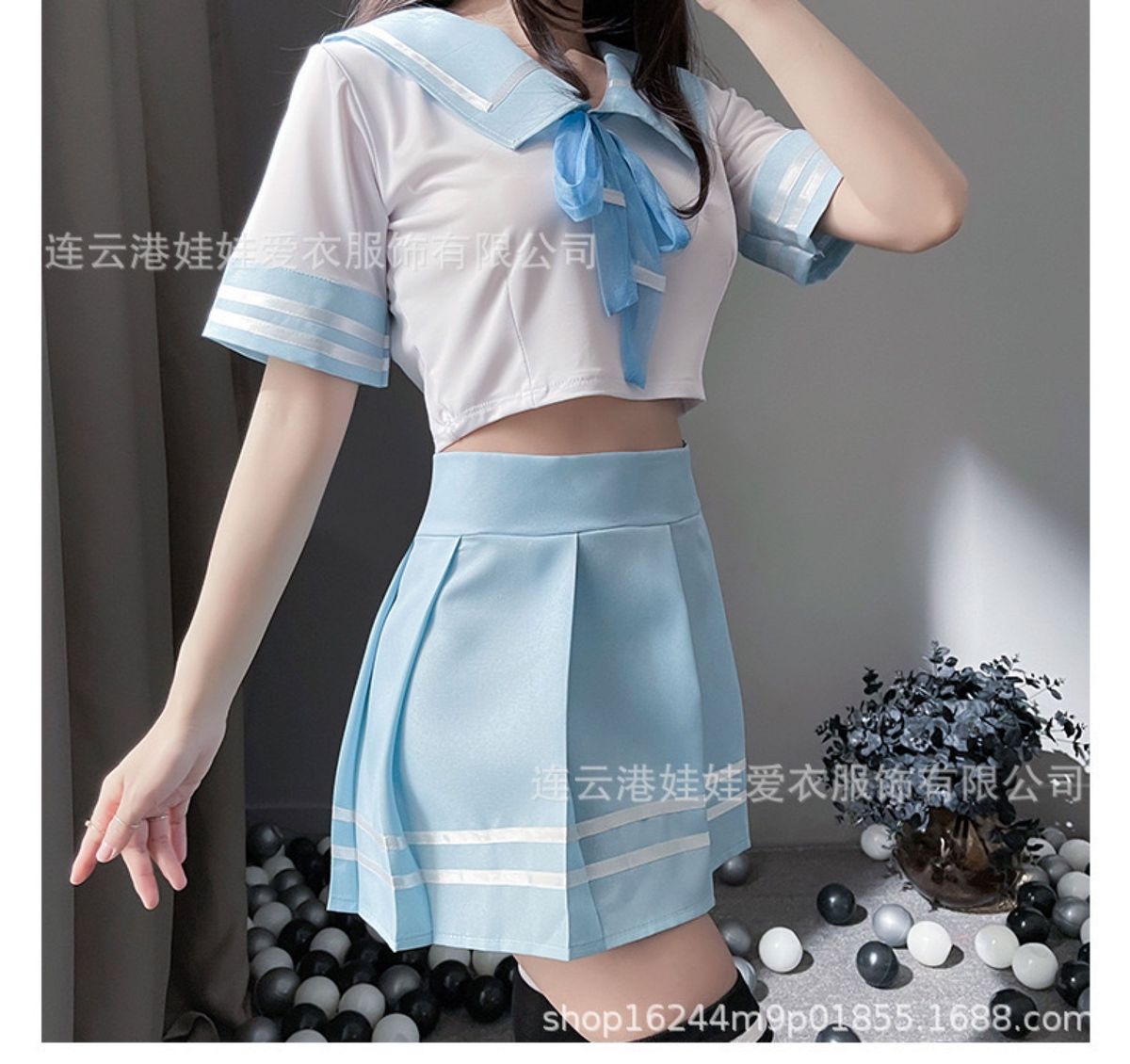 新品未使用！制服風セクシーコスプレ3点セット 水色ライトブルー セーラー服JK女子高生 Fフリーサイズ ベビードール sexy 