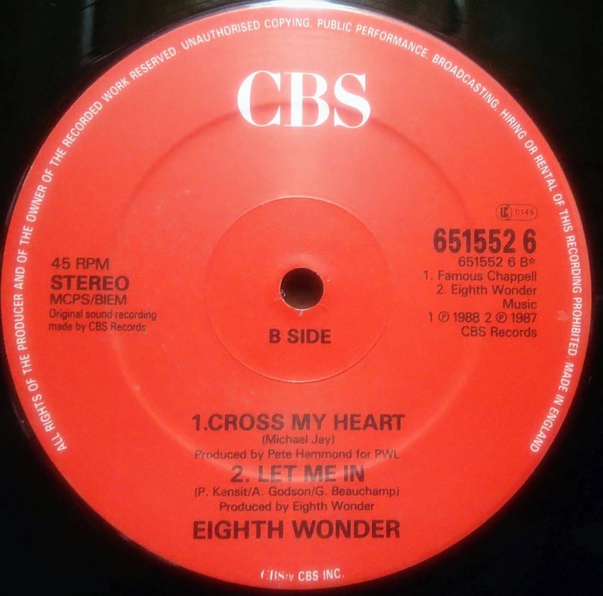 【12's Euro Beat】Eighth Wonder「Cross My Heart (Dance Mix)」オリジナル UK盤_Side2