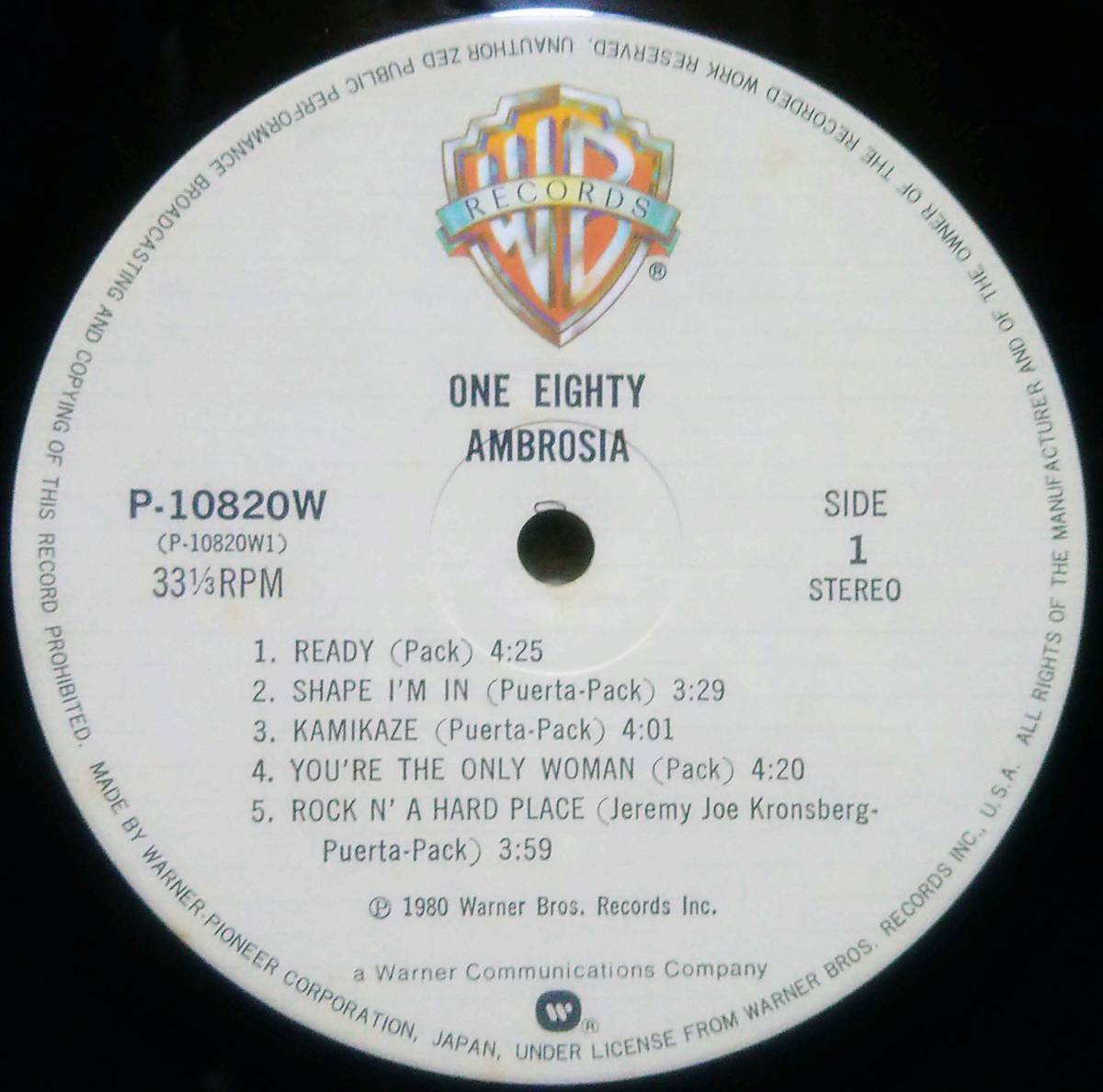 【LP AOR】Ambrosia「One Eighty」JPN盤_Side1