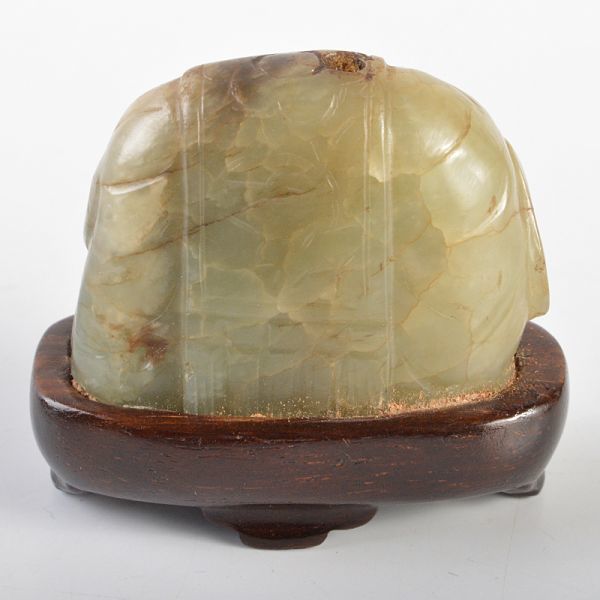 中国美術　玉石彫刻　象刻　置物　唐木台付　古玩　ABWP_画像4