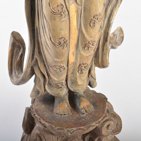 彫塑家　喜多敏勝作　蝋型青銅製　音声菩薩像（天上の音色）　仏像　置物　高さ約38cm　重さ約3.2kg　証付　IPOA_画像8