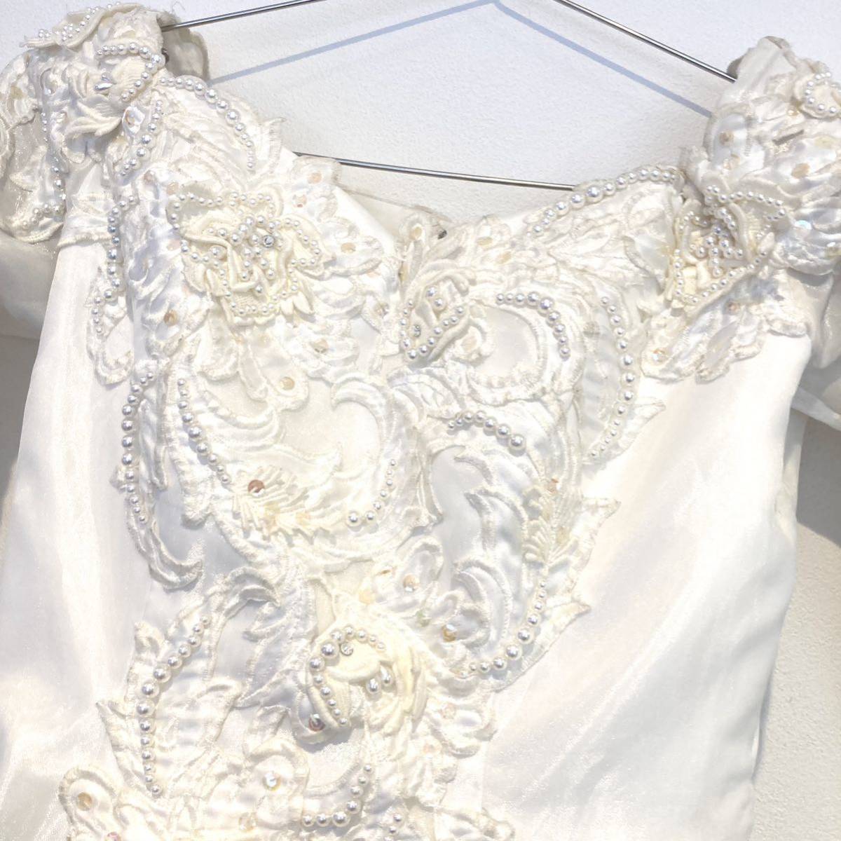 ドレス ウェディングドレス ホワイト ブライダル コンサート 7T 発表会 舞台衣装 ブライダルフェア 花柄 ビジュー magnolia ロングドレス _画像3