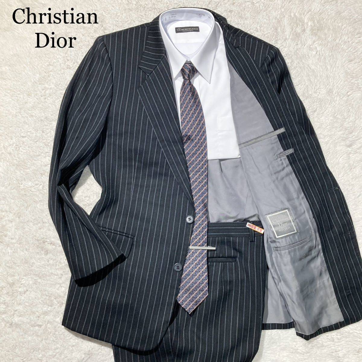 【美品】クリスチャンディオール スーツ ブラック 黒 ストライプ 総柄 AB6