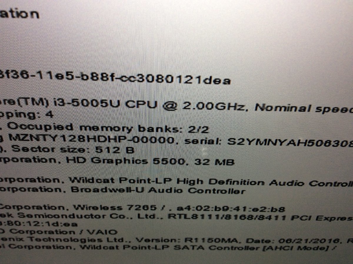ジャンク/ VAIO VJP132 Intel Core i3-5005U メモリ4.1GB SSD128.03GB 【G16435】_液晶に写真では分かりにくい色ムラ多数あり
