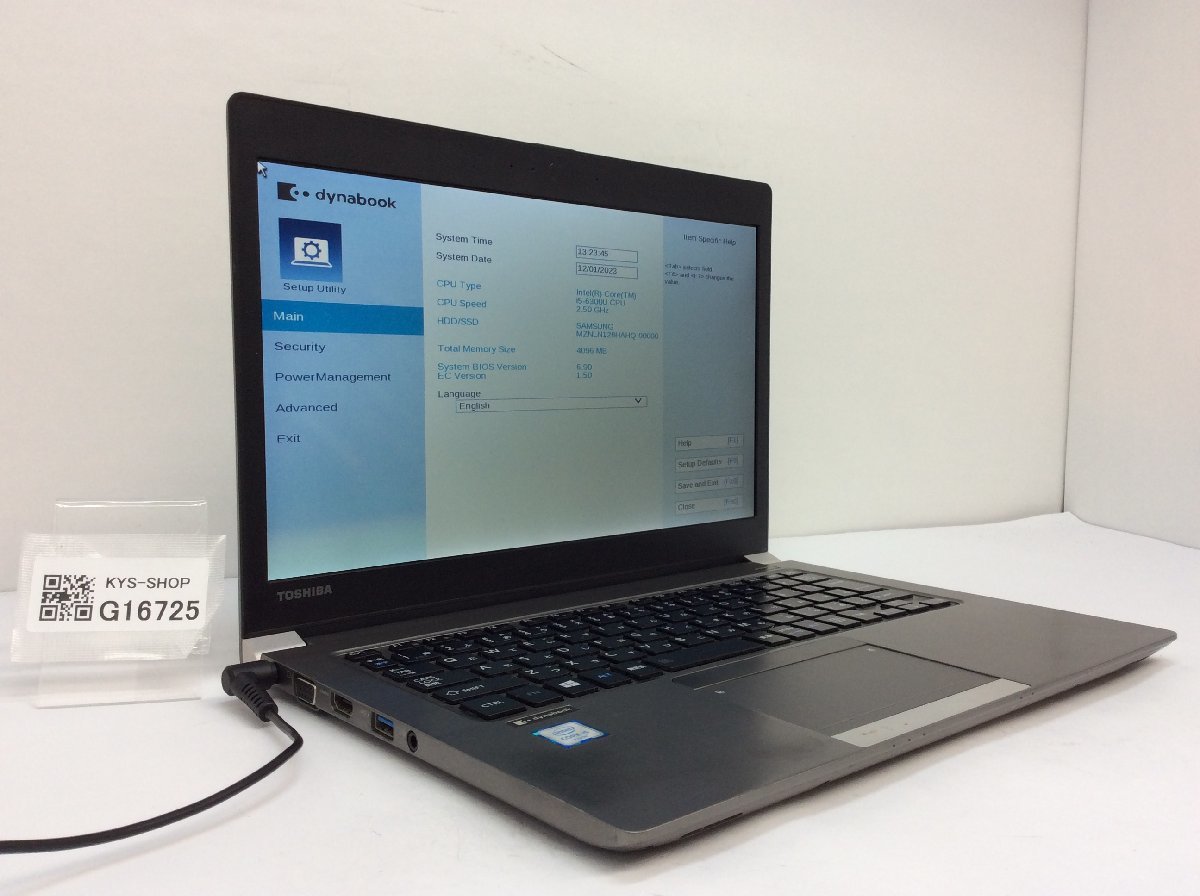 ジャンク/ TOSHIBA dynabook R63/G PR63GBA1337AD11 Intel Core i5-6300U メモリ4.1GB SSD128.03GB 【G16725】_画像1