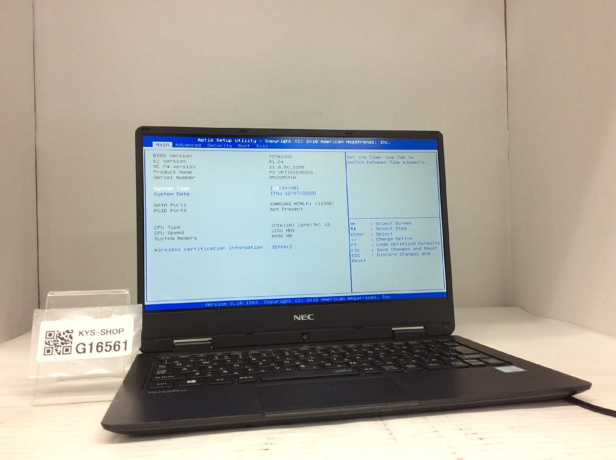 ジャンク/ NEC PC-VKT12HGX6UD1 Intel Core i5-7Y54 メモリ4.1GB SSD128.03GB 【G16561】_画像1