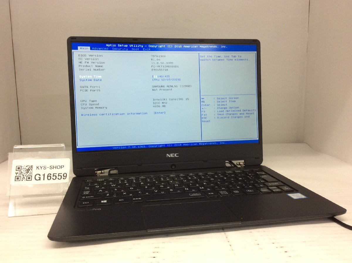 ジャンク/ NEC PC-VKT12HGX6UD1 Intel Core i5-7Y54 メモリ4.1GB SSD128.03GB 【G16559】_画像1