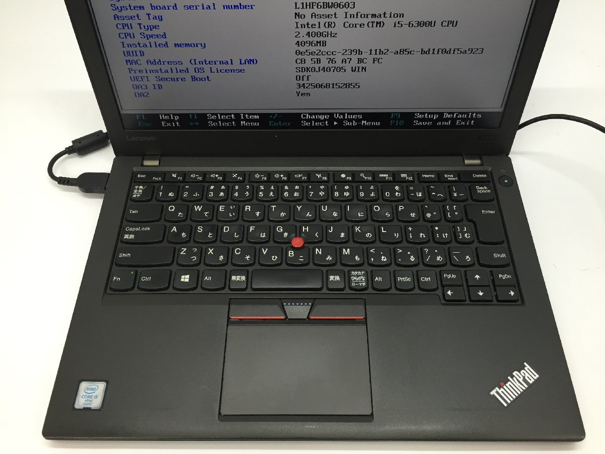 LENOVO 20F5A06SJP ThinkPad X260 Intel Core i5-6300U メモリ4.1GB SSD128.03GB OS無し【G18061】_キーボードにテカリがあります