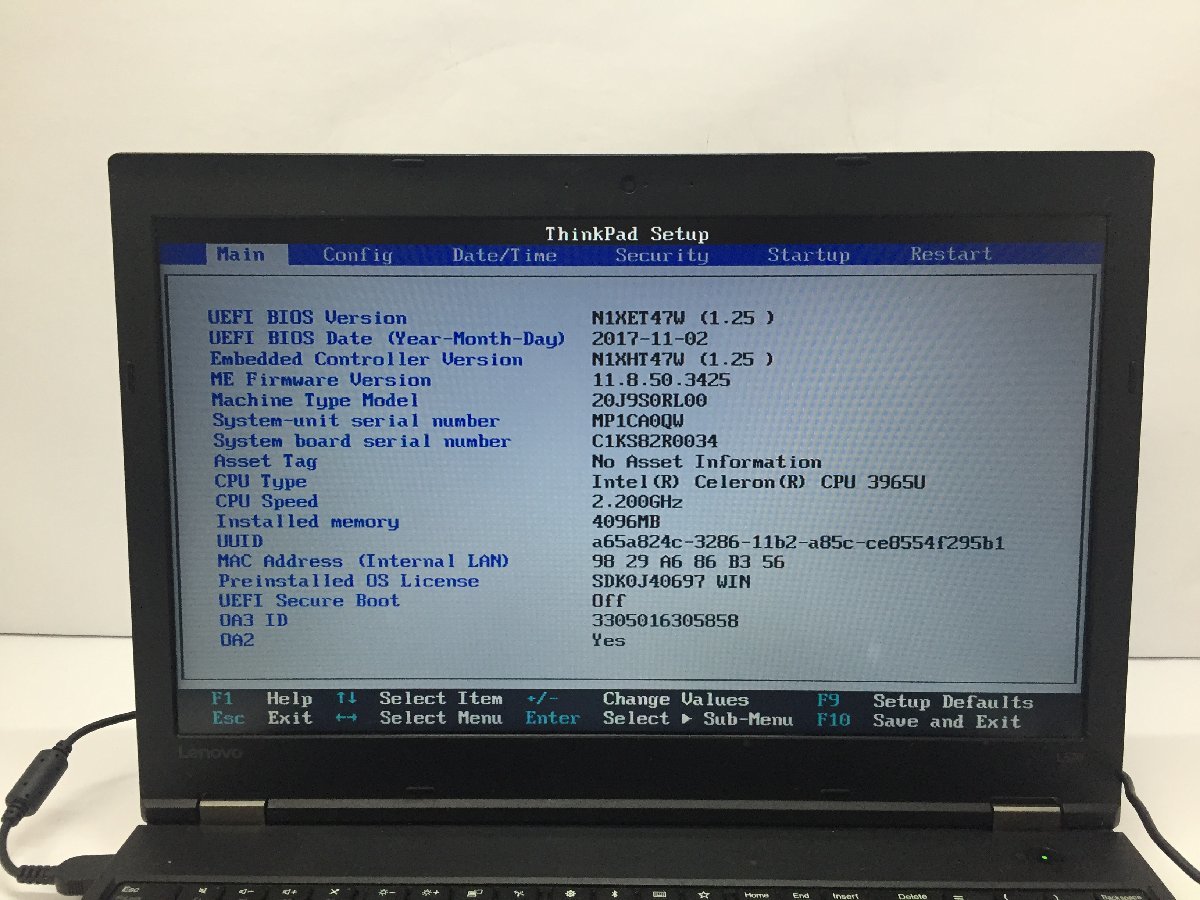 LENOVO 20J9S0RL00 ThinkPad L570 Intel Celeron 3965U メモリ4.1GB HDD500.1GB OS無し【G18058】_写真では分かりにくい液晶ムラがあります