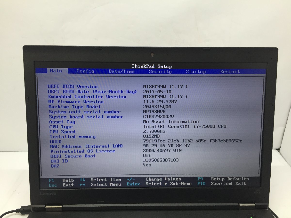 LENOVO 20J9S15Q00 ThinkPad L570 Intel Core i7-7500U メモリ8.19GB HDD500.1GB OS無し【G17983】_写真では分かりにくい液晶ムラがあります