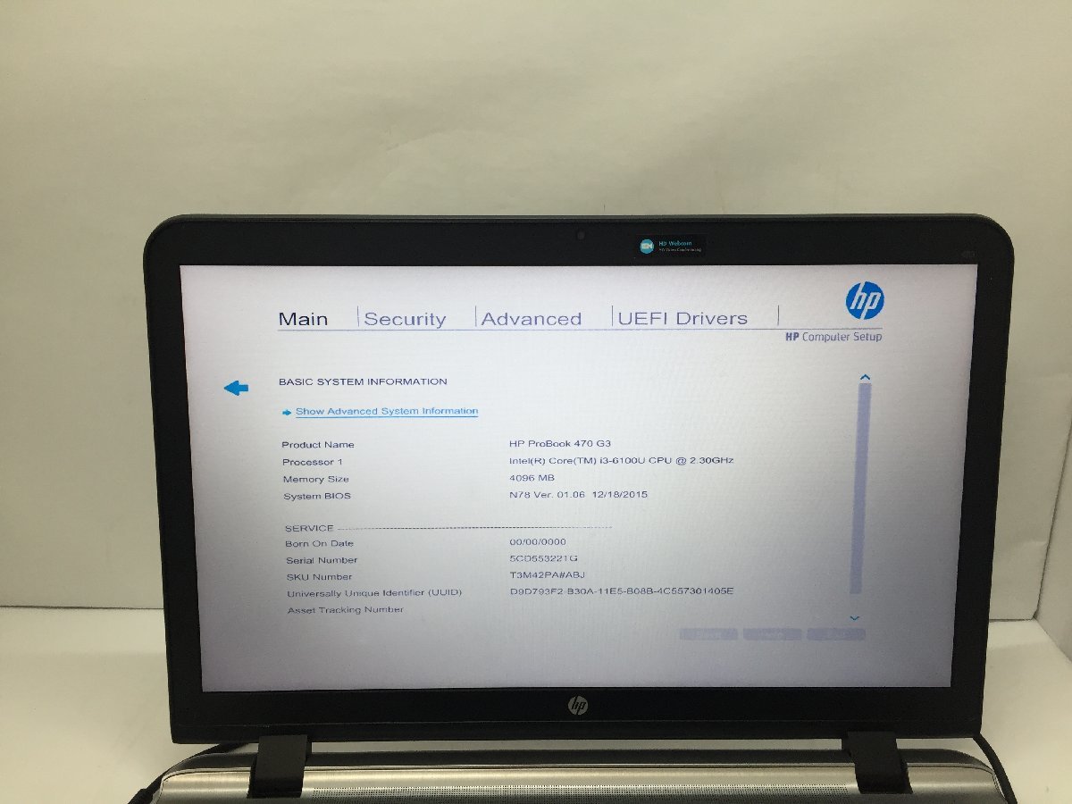 HP ProBook 470 G3 Intel Core i3-6100U メモリ4.1GB HDD500.1GB OS無し ACアダプター欠品【G18017】の画像5