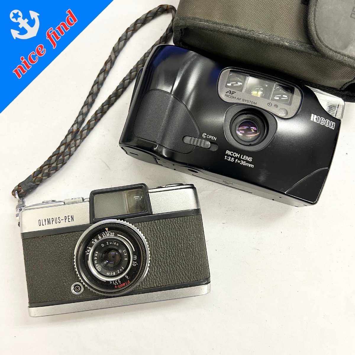 1円～◆カメラまとめ売り2点セット◆オリンパス リコー 本体 OLYMPUS-PEN FF-9s DATE フィルムカメラ コンパクト ジャンク_画像1