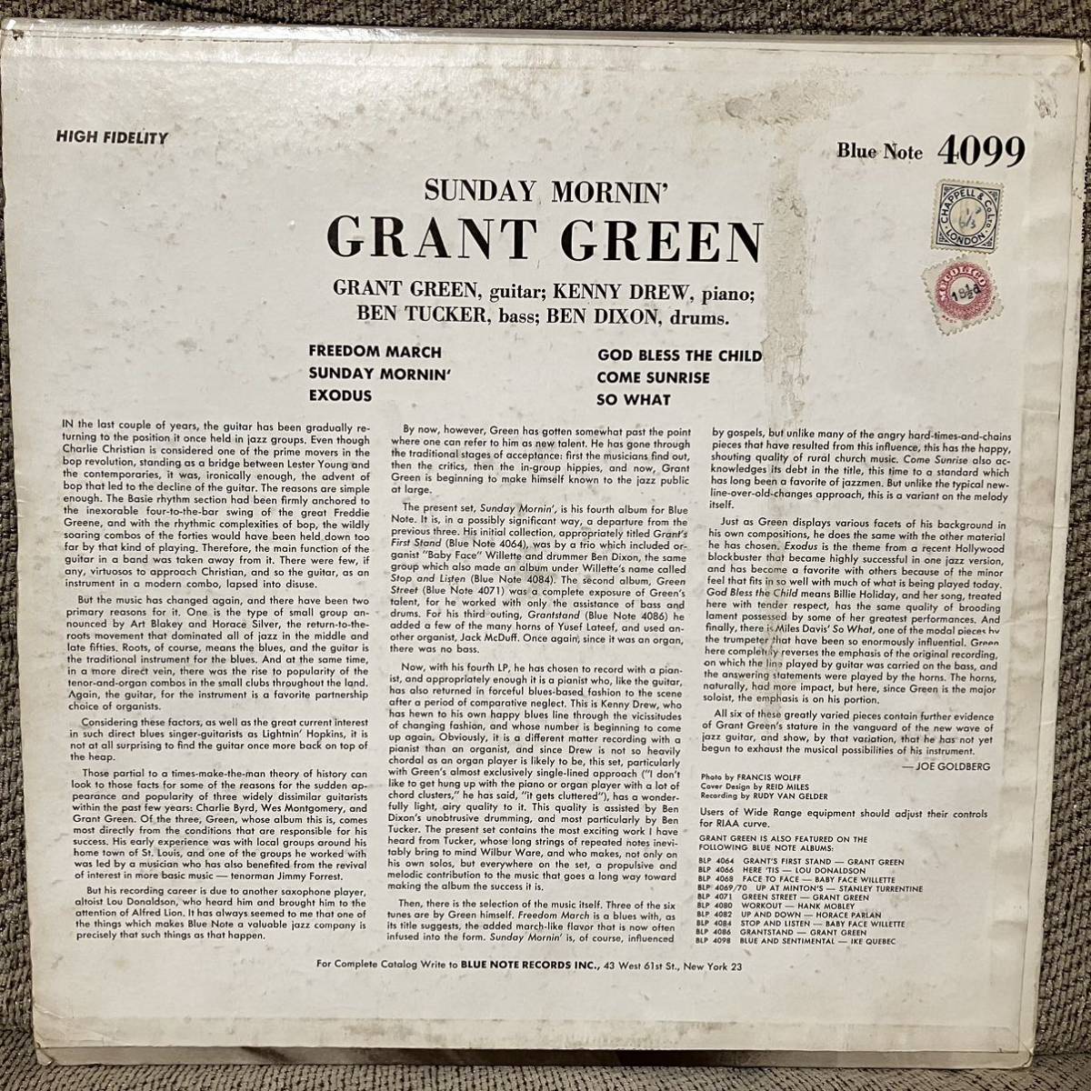 USオリジ MONO Grant Green Sunday Mornin' 1962年グラントグリーン BLUE NOTE LP Kenny Drew_画像2