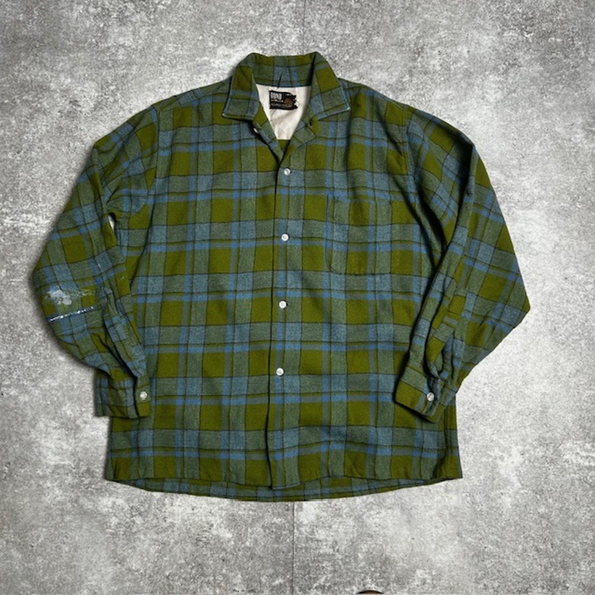【men043U】 50's 60's BOND FIFTH AVENUE ウールシャツ チェックシャツ リペア ヴィンテージ vintage AG