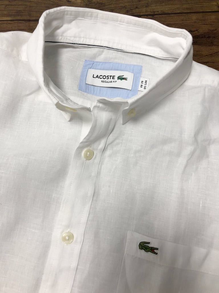 衝撃プライス！【ファン待望モデル！】【LACOSTE ラコステ】長袖ボタンダウンシャツ【サイズFR39/US S/M】ホワイト 麻100% N-S95_画像3