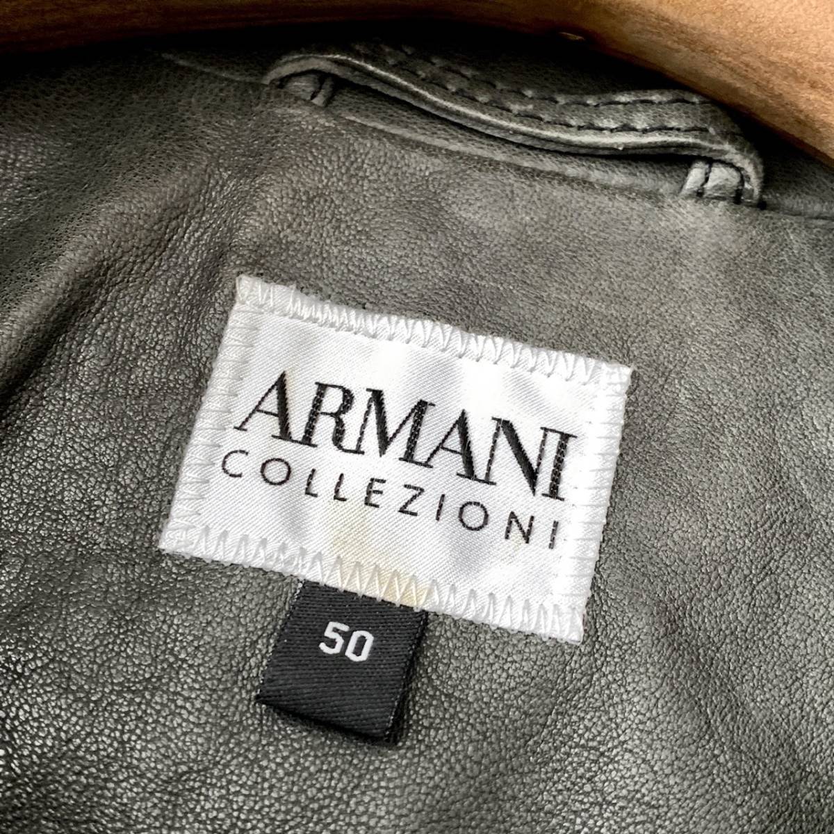 A05 極美品 定価48万 50 Lぐらい『アルマーニコレツィオーニ ARMANI COLLEZIONI』羊革 ラムレザー ライダース ジャケット ブルゾン カーキ_画像5