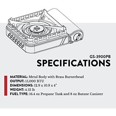 GAS One GS-3800DF Brass Head Burner with Dual Spiral Flame 11,000 BTU Portable GAS Stove with Heavy