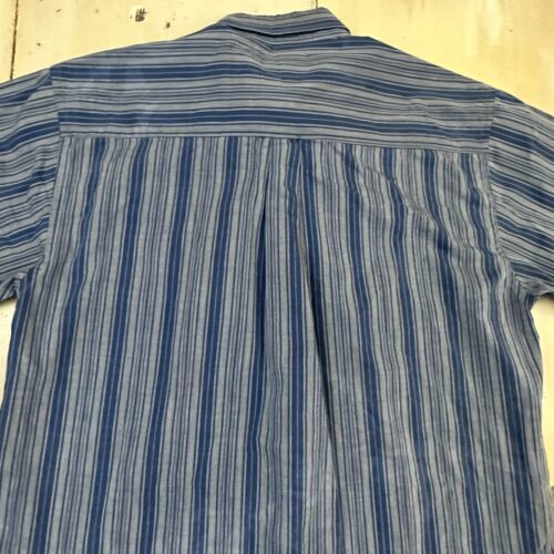 PURITAN - Vtg 90s Gray Blue Striped S/S Button-up Dad Skate Shirt, Mens MEDIUM 海外 即決_PURITAN - Vtg 90s 9