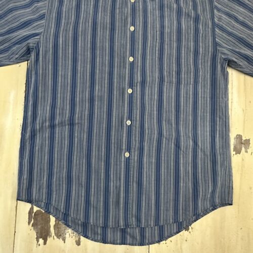 PURITAN - Vtg 90s Gray Blue Striped S/S Button-up Dad Skate Shirt, Mens MEDIUM 海外 即決_PURITAN - Vtg 90s 5
