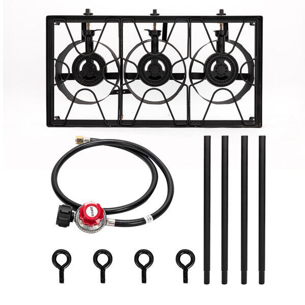 Outdoor Propane Gas Burner, Double Burners Cast Iron Stove with 1.5m  Propane Regulator Hose, Patio Yard Camping BBQ Cooking