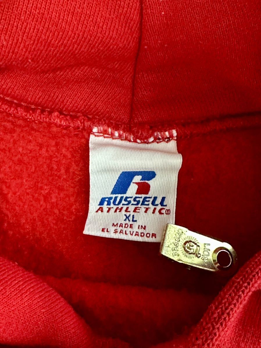 RUSSELL ATHLETIC ラッセルアスレティック カレッジパーカー プルオーバー 赤 レッド スウェット フーディー トレーナー XL 古着 送料520円_画像3