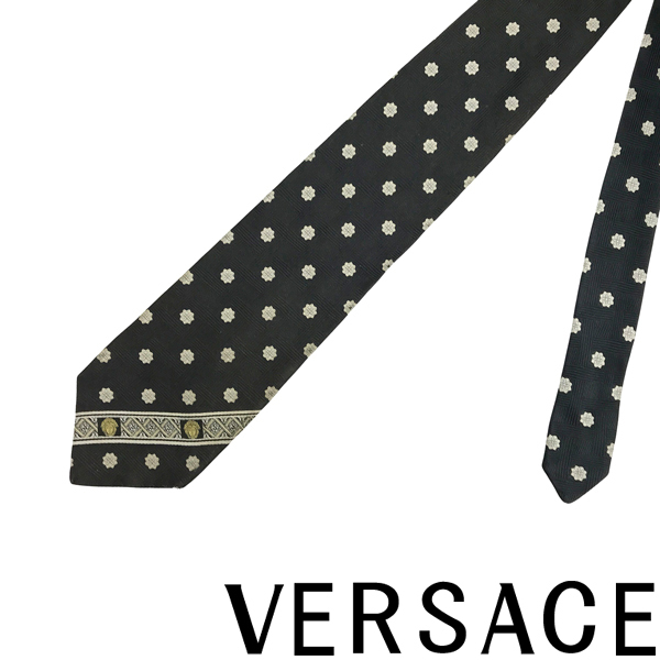 【中古】【やや傷や使用感あり】VERSACE ネクタイ ブランド ベルサーチ ヴェルサーチェ ブラック 【剣先幅：9cm】R-VE-T-0059-10_画像1