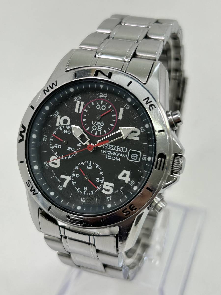 0512-151 0849【1円スタート】 腕時計　セイコー　SEIKO　クロノグラフ　100M　7T92-0DX0　ブラック文字盤　デイト　クォーツ　メンズ_画像1