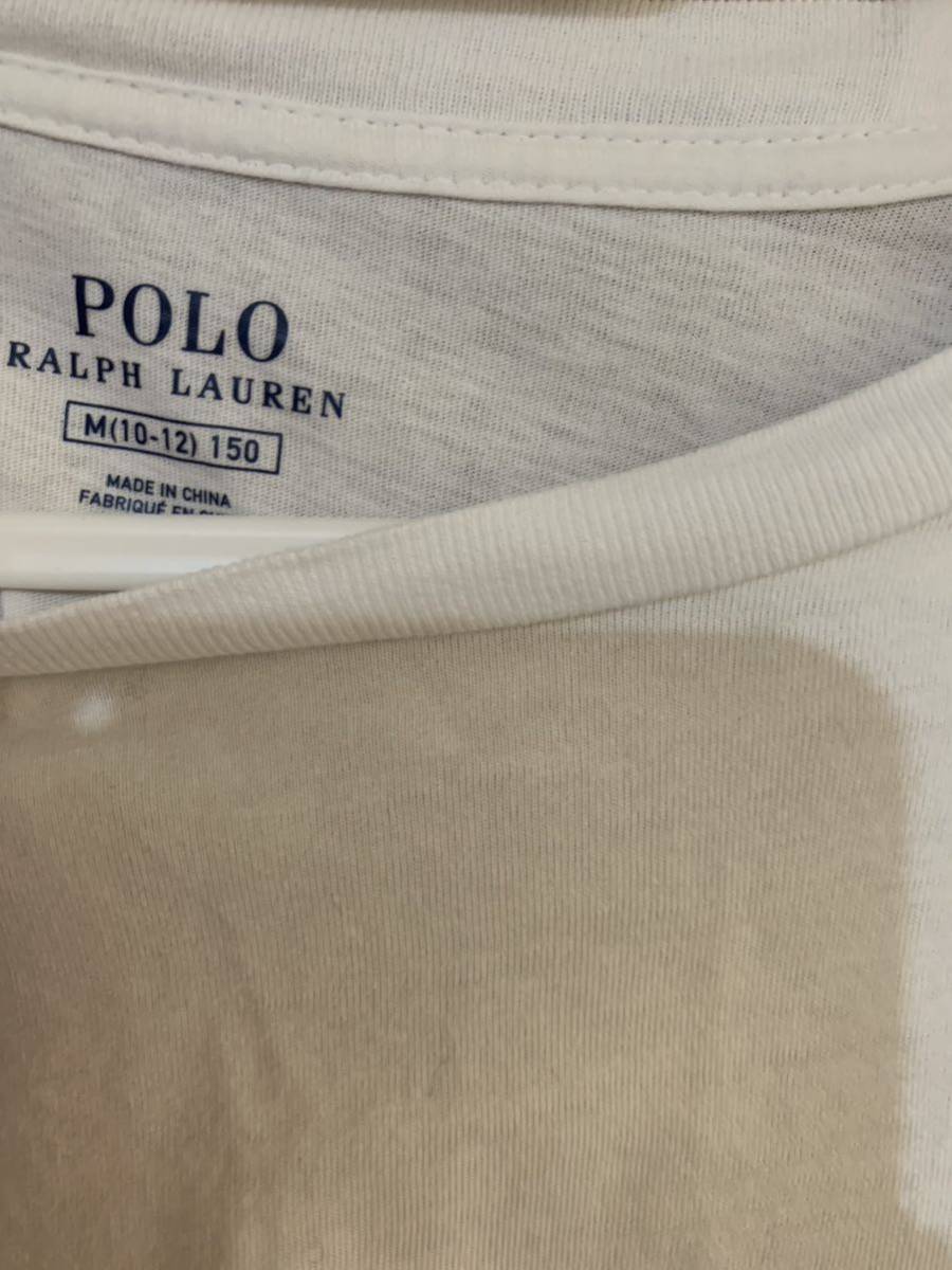  Ralph Lauren RALPH LAUREN long T-shirt long sleeve long T white white 150 Kids Junior Bick po knee Big Pony cotton 