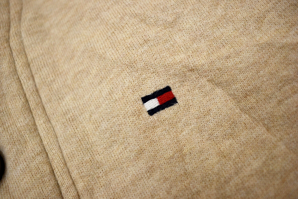 A-4540★美品★TOMMY HILFIGER トミーヒルフィガー★秋冬 裏起毛 スウェット 胸ロゴ ベージュ ショールカラー カーディガン ジャケット XS_画像6