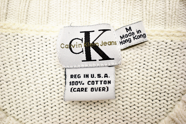 Y-7046* прекрасный товар *CK Calvin Klein Jeans Calvin Klein джинсы * мужской мужчина большой . Logo вышивка белый цвет длинный рукав хлопок вязаный свитер M