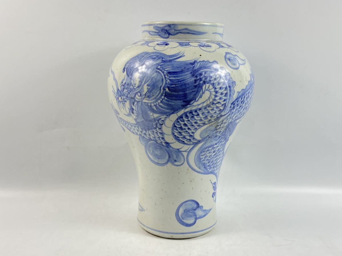 【福蔵】李朝中期 壺 花器 雲龍紋 四爪竜 官窯 名品 古美術 古玩 骨董 高33cm