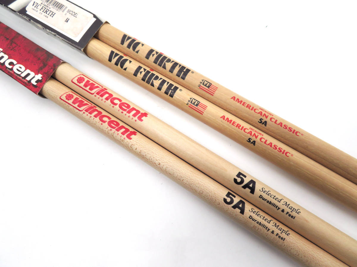 14215 美品 ヴィックファース＆ウィンセント ドラムスティック 2組 セット VIC FIRTH HICKORY 5A USA製 Wincent 5A スウェーデン製 打楽器_画像3