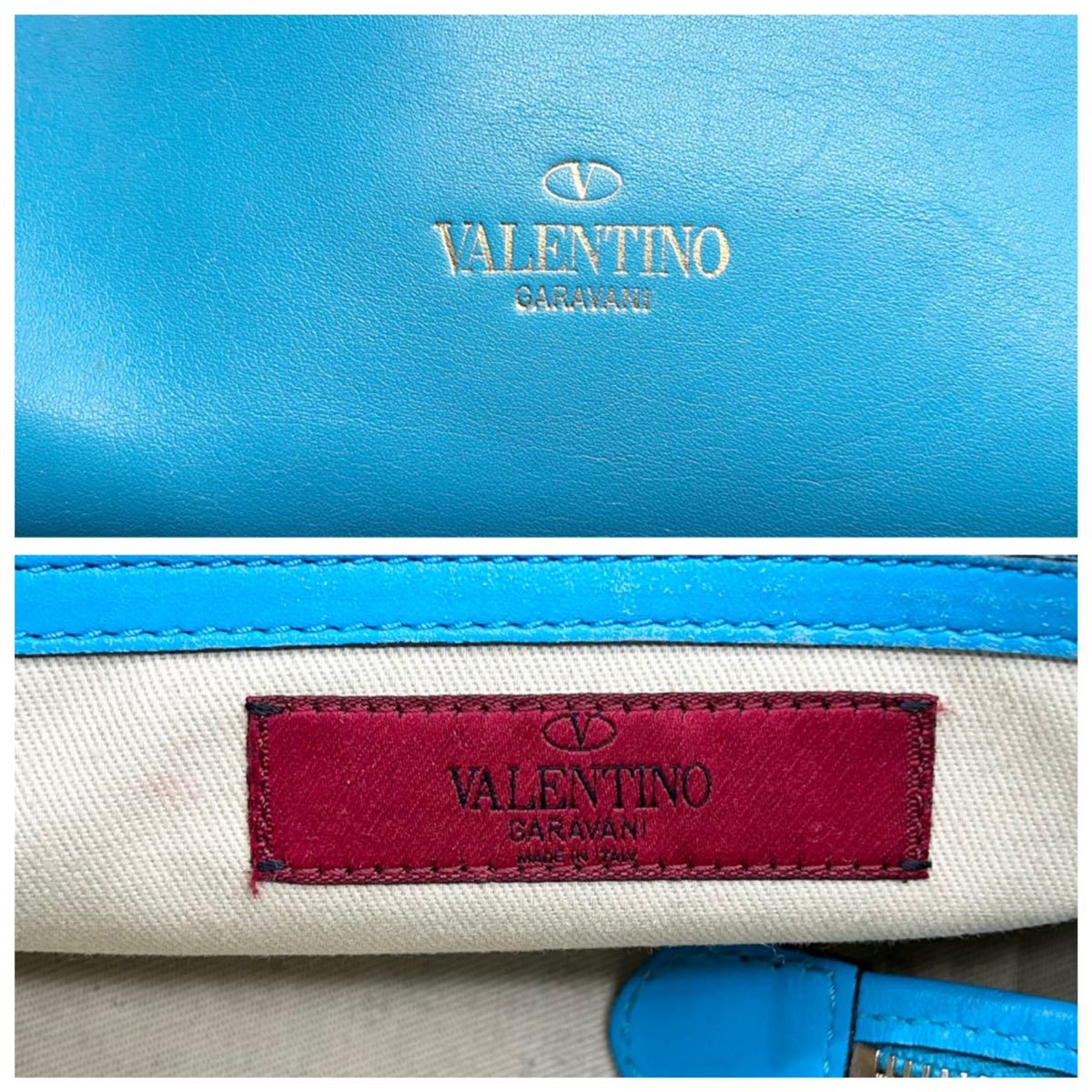 1円●高級●Valentino Garavani ヴァレンティノ ガラヴァーニ 2way ハンドバッグ トート ショルダー 鞄 かばん レザー ロックスタッズ 青_画像10