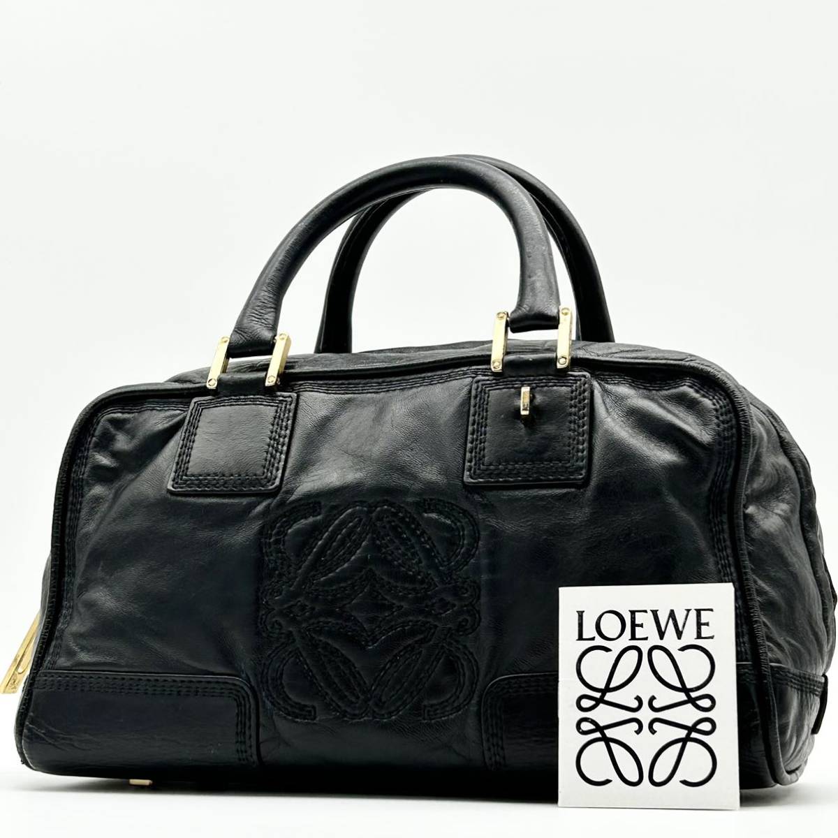 1円●高級●LOEWE ロエベ アマソナ28 ハンドバッグ アナグラム ステッチロゴ ゴールド金具 本革 ナッパレザー レディース 黒 ブラック_画像1