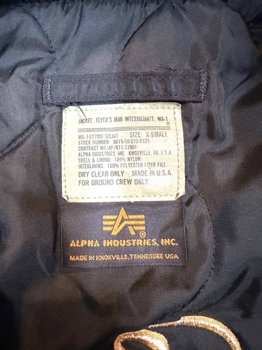 ALPHA INDUSTRIES アルファ インダストリーズ MADE in USA MA-1 EAGLEワッペン付き BLACK XS_画像3