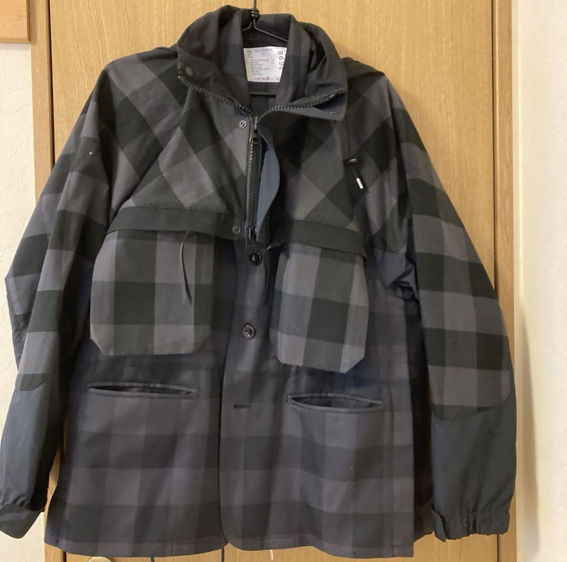 未使用品 定価¥132000 sacai 22SS Buffalo Check Blouson Size2 チェック ブルゾン ジャケット ブラック×グレー パーカー_画像2