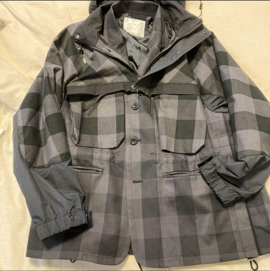 未使用品 定価¥132000 sacai 22SS Buffalo Check Blouson Size2 チェック ブルゾン ジャケット ブラック×グレー パーカー_画像4