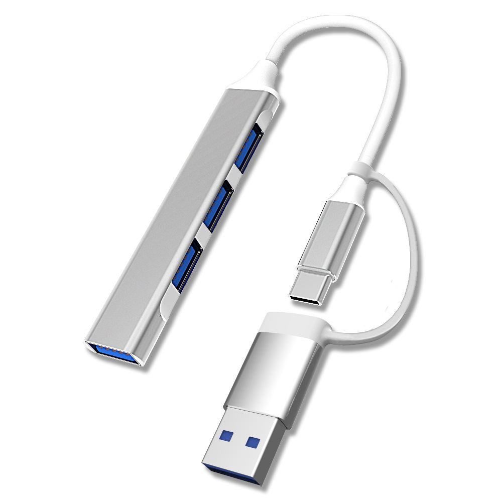 日本郵便　USB3.0ハブ　4ポート　高速　軽量　USB＋TYPE-C接続　シルバー_画像1