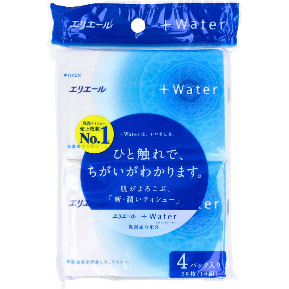 まとめ得 エリエール ＋Ｗａｔｅｒ(プラスウォーター)ポケットティシュー 28枚(14組)×4個パック x [10個] /k_画像1