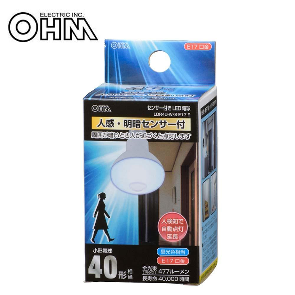 まとめ得 OHM LED電球 レフランプ形 E17 40形相当 人感・明暗センサー付 昼光色 LDR4D-W/S-E17 9 x [2個] /a_画像1